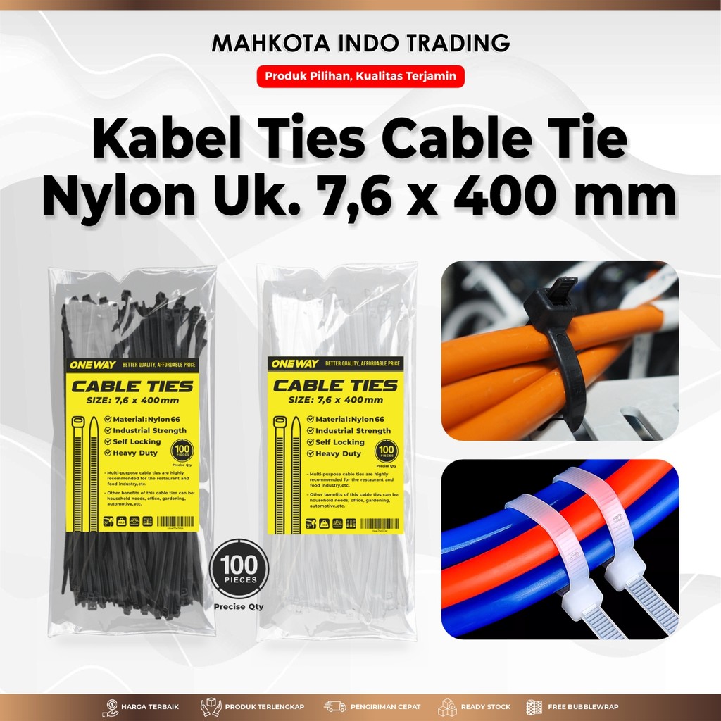 

Kabel Tis Kabel Ties Cable Ties Nilon Ukuran 7,6x400 mm Putih Cable Tie Nylon Kabel Ties Pengikat Strap isi 100pcs