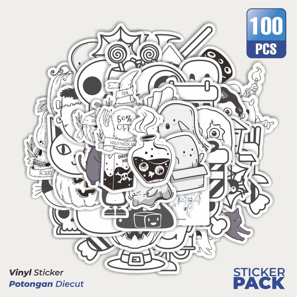 

Stiker Vinyl Sticker Hitam Dan Putih Horror Waterproof Aesthetic- Untuk Laptop, Motor, dan Helm - Paper Stationery Pack