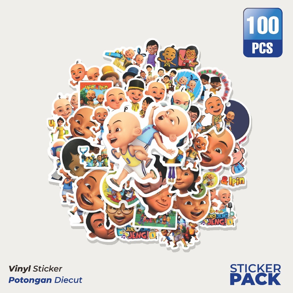 

100 PCS STIKER Kartun Upin & Ipin Sticker Waterproof Aesthetic- Untuk Laptop, Motor, dan Helm - Paper Stationery Pack