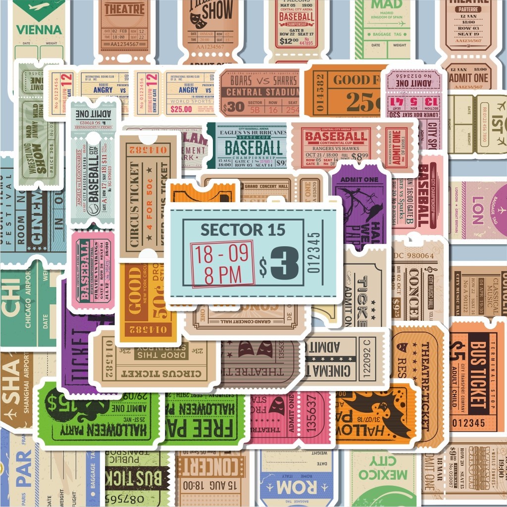 

100PCS Lucu Sticker Old Tiket Sticker Stiker Aesthetic Stiker Anti Air Stikers Berperekat Waterproof sticker decal buat Motor Helm Buku Journal Koper Casing HP Laptop Botol Minum Hadiah anak