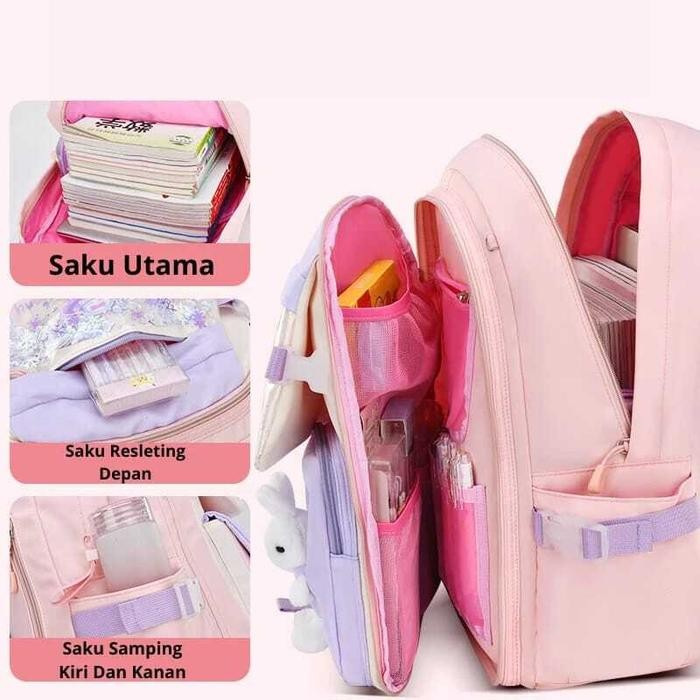 Terlaris  -TA007 Tas Sekolah Anak Perempuan Model Kelinci / Tas Sekolah Anti Air / Tas Ransel Sekola
