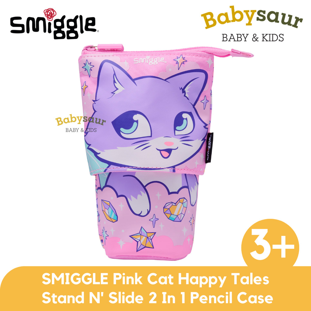 

SMIGGLE 100% Original Pink Cat Happy Tales Stand N' Slide 2 In 1 Pencil Case Peralatan Sekolah Tempat Pensil Anak Perempuan