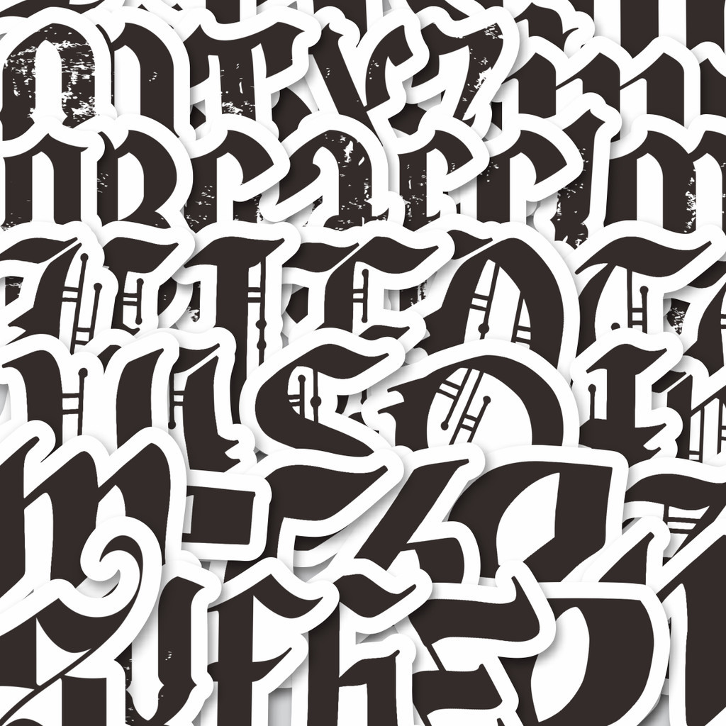 

Stiker Cutting Pack Stike Alphabet Gothic Stiker Isi 100Pcs Series Aesthetic Lucu Keren Untuk Koper Bahan Vynil