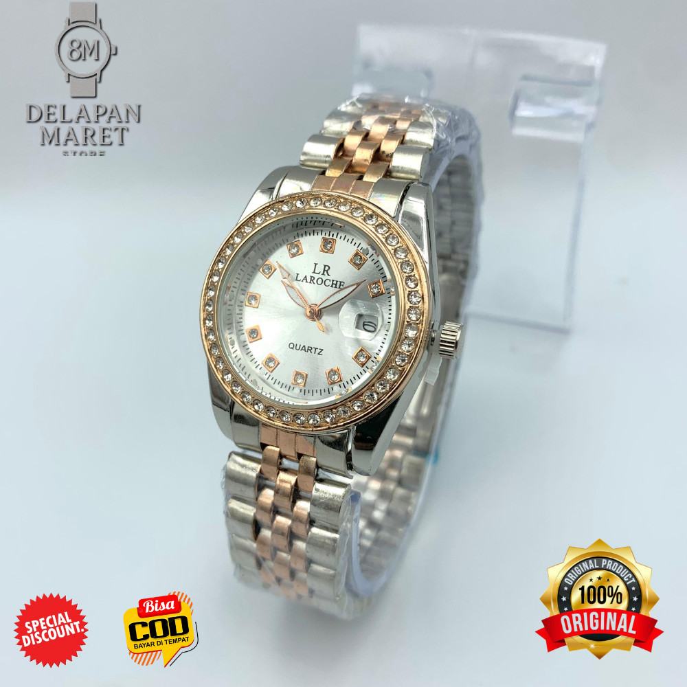 DELMART Jam Tangan Wanita LAROCHE LR76258 Silver Rose Tanggal Aktif Jam Fashion Elegan Import Quartz