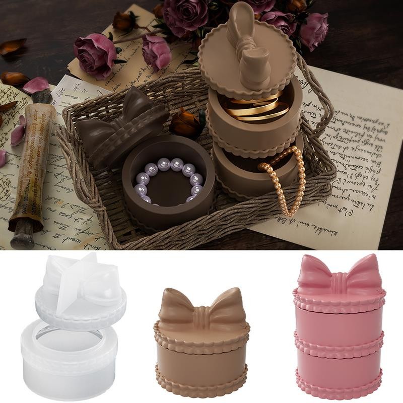 

Mini Bows Storage Box Mold Round Resin Box Molds with Lids Casting Silicone Mould DIY Gypsum Cement Moulds DIY Crafts