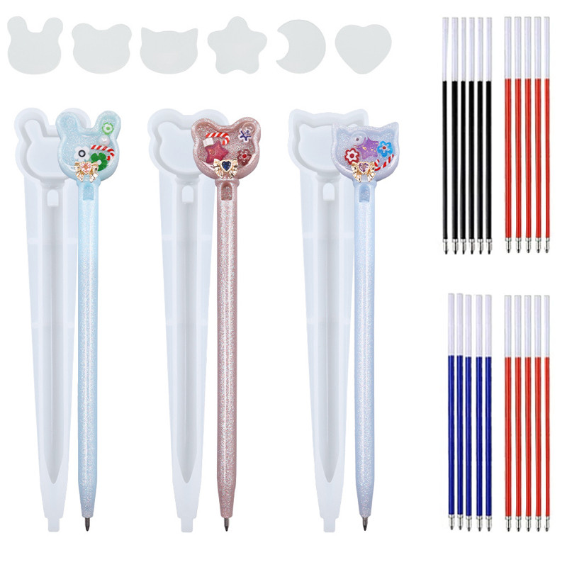 

Kawaii Pen Resin Mold Epoxy Resin MoldsI with Ink Pen Refills Cute Shaker Resin Casting Molds for DIY Resin Crafts Making