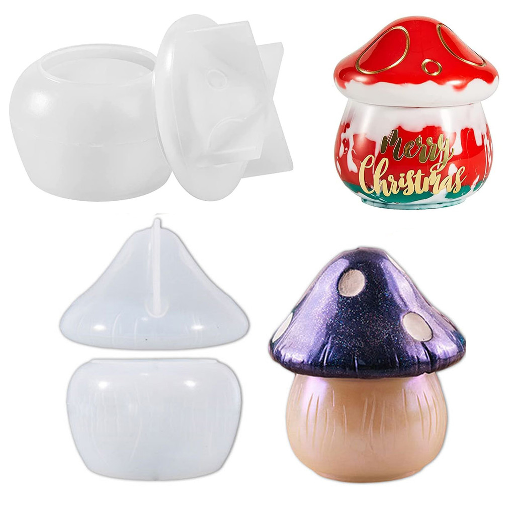

Mushroom Jars Silicone Molds with Lid for Epoxy Resin Casting for DIY Jewelry Storage Box Candy Container Home Decoration