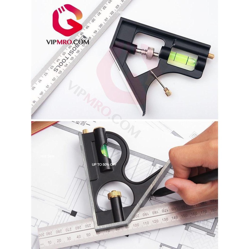 

PENGGARIS SIKU BOSI / COMBINATION SQUARE/Penggaris Persegi Kombinasi Multifungsi, Penggaris Sudut Kanan Universal, Penggaris Pengukur Kayu Bergerak Tebal Baja Tahan Karat 90 Derajat