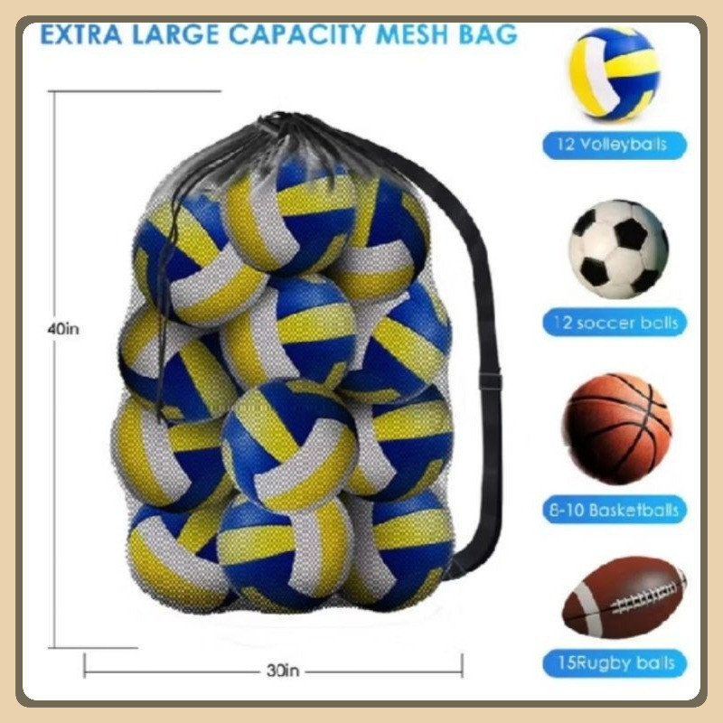 Tas Jaring Penyimpanan Alat Olahraga Bola Basket, Bola voly, Bola Sepak Kapasitas Besar