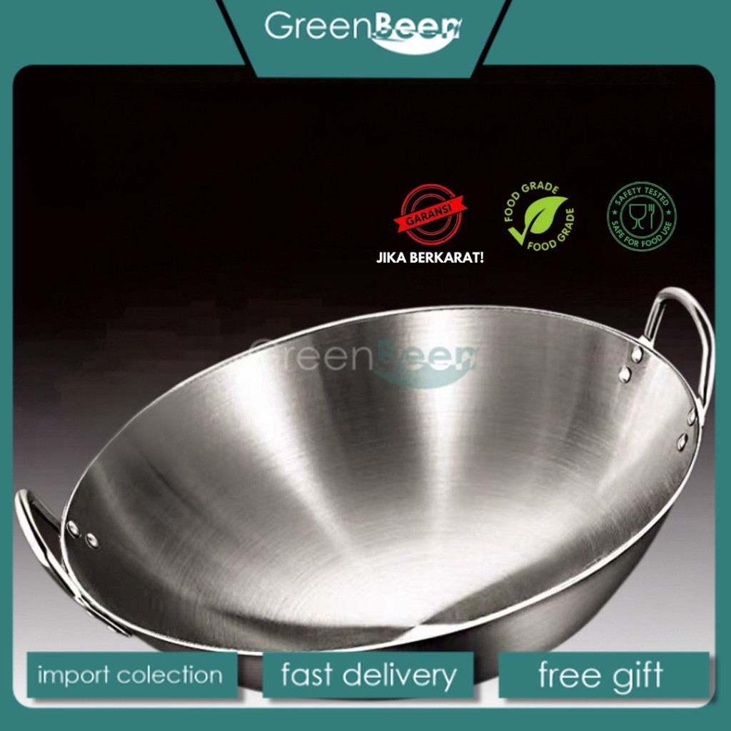 wajan penggorengan tebal semua stainless steel/wajan anti lengket stainless steel 304 asli/wajan cek