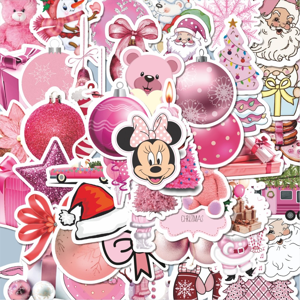 

100PCS Lucu Stiker Pink Christmas Stiker Aesthetic Stiker Anti Air Stikers Berperekat Waterproof sticker decal buat Motor Helm Buku Journal Koper Casing HP Laptop Botol Minum Hadiah anak