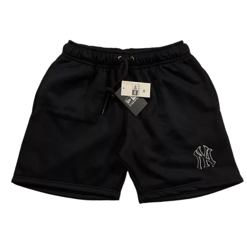 CELANA PENDEK SHORT PANTS SWEATPANTS NEW ERA NY NEW YORK YANKEES BLACK LOGO BORDIR FULL TAG & LABEL