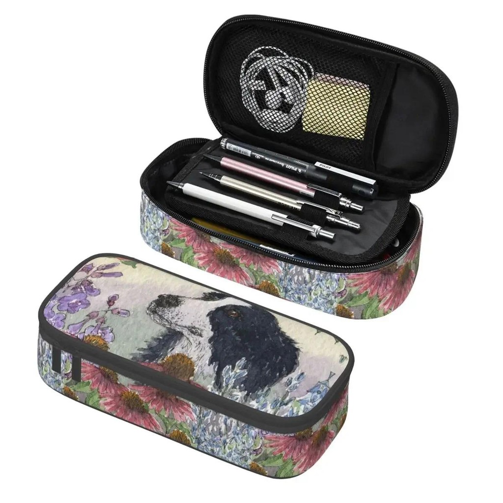 

Custom Cute Border Collie Dog Flower Pencil Cases for Girl Boy Large Storage Animal Pet Pen Box Bag Stationery