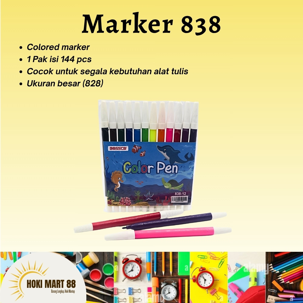 

(1 GROSS) Spidol BOSSCO 12 WARNA BESAR 838/ Spidol 12 warna BOSSCO 838/ BOSSCO pw 12 warna BESAR