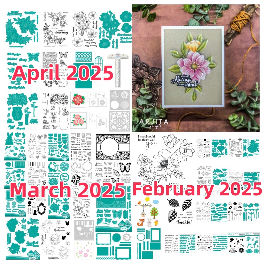 

February to April 2025 Flower Plant Butterfly Spring Metal Cutting Dies Clear Stamps Stencil DIY Making Card Scrapbook Embossed