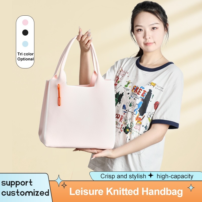 Knitted Tote Bag Jumbo  Tas Rajut Wanita Hand Bag Kerja Kuliah MOTIF GARIS GARIS - T211CO