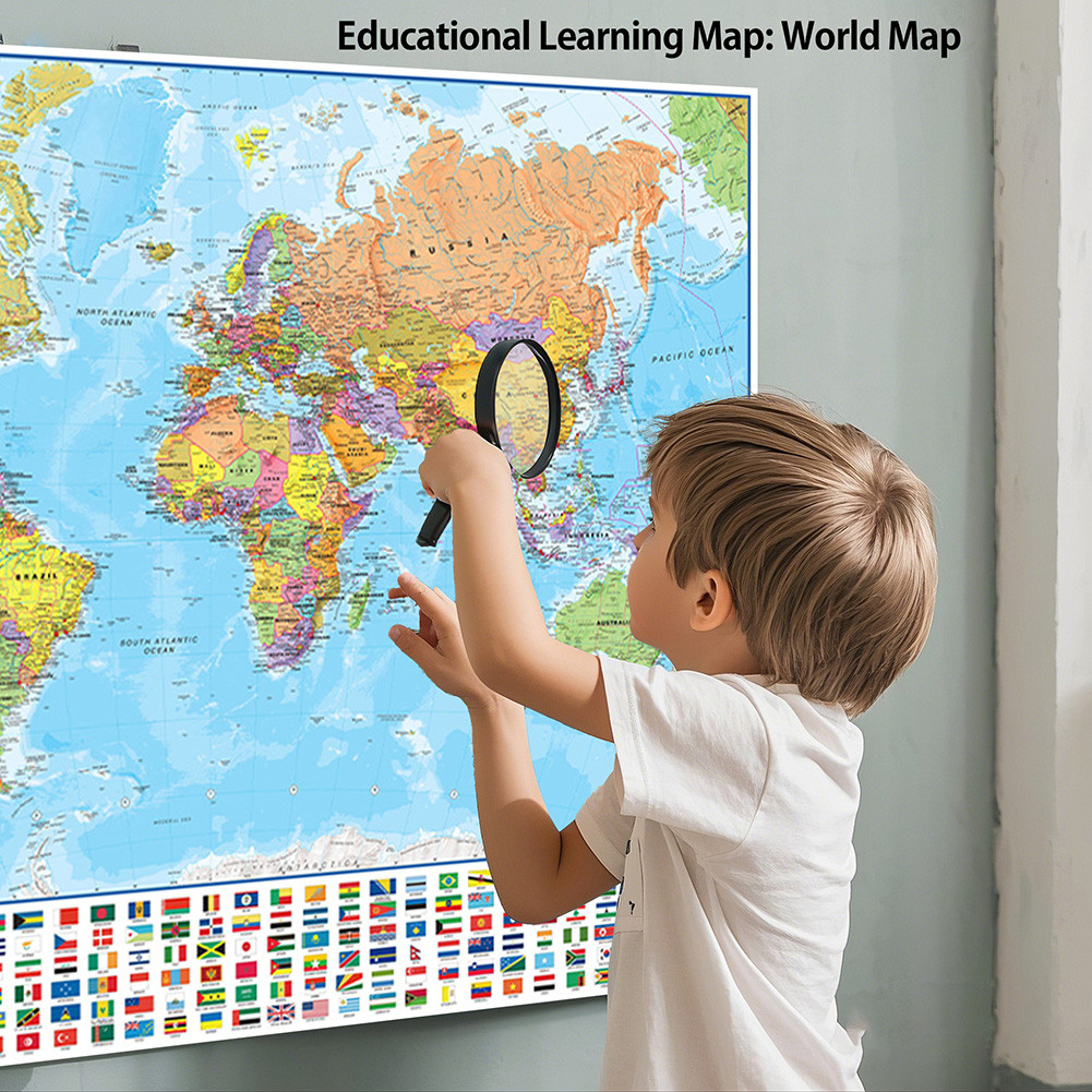 

36x24in Decorative World Map with Flags Detailed Poster Painting Wall Art Travel Gifts Canvas Print for Home Office Classroom