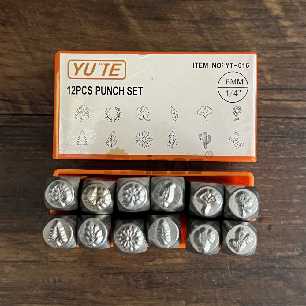 

RCIDOS YUTE 6MM Botany leaf Banana leaves Pine ginkgo leaf rose tree Design Steel punch stamp,Metal Jewelry Stamps 12pcs/box