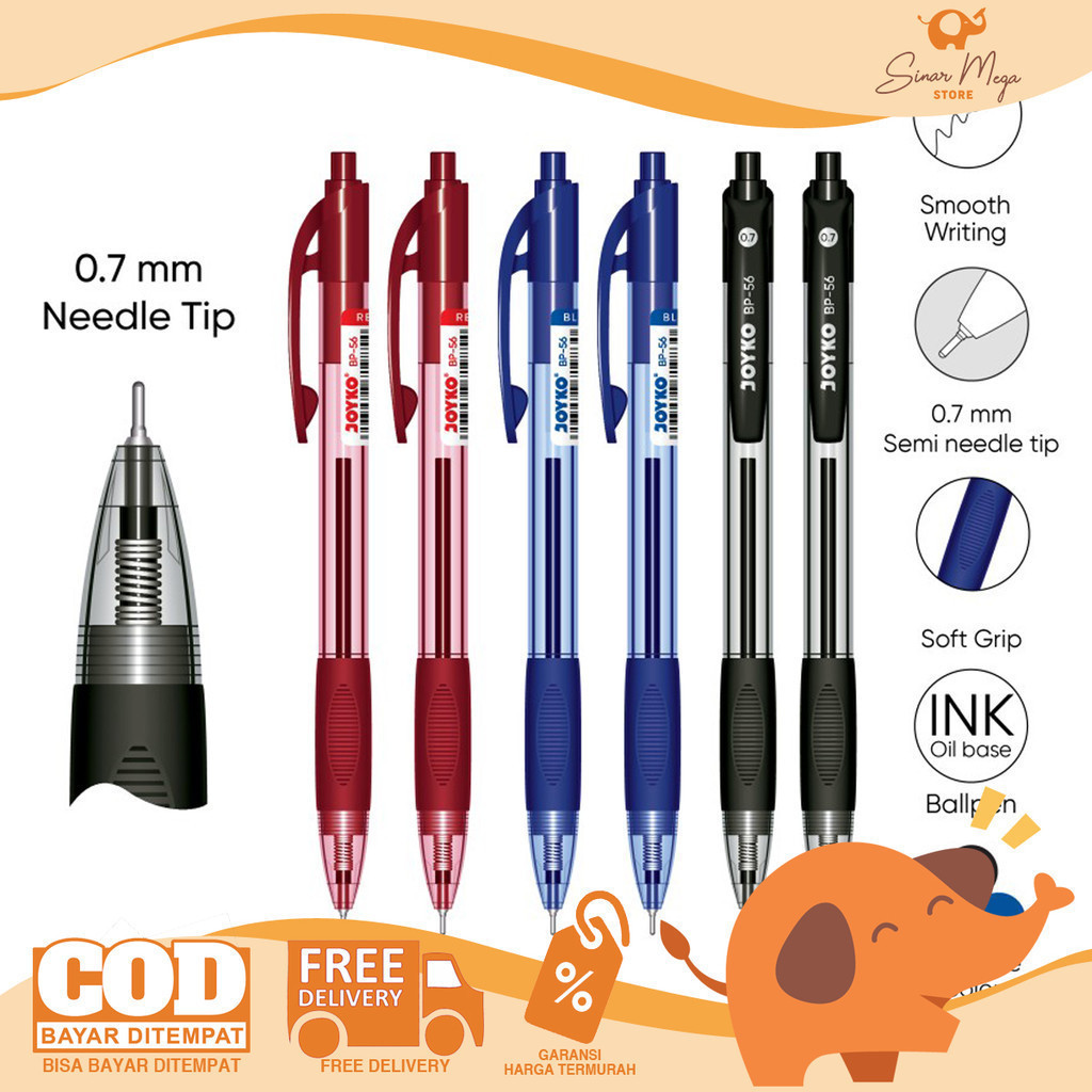 

Joyko Ballpen BP-56 Pulpen Cetek Pena 0.7 mm SATUAN Retractacble Murah Berkualitas