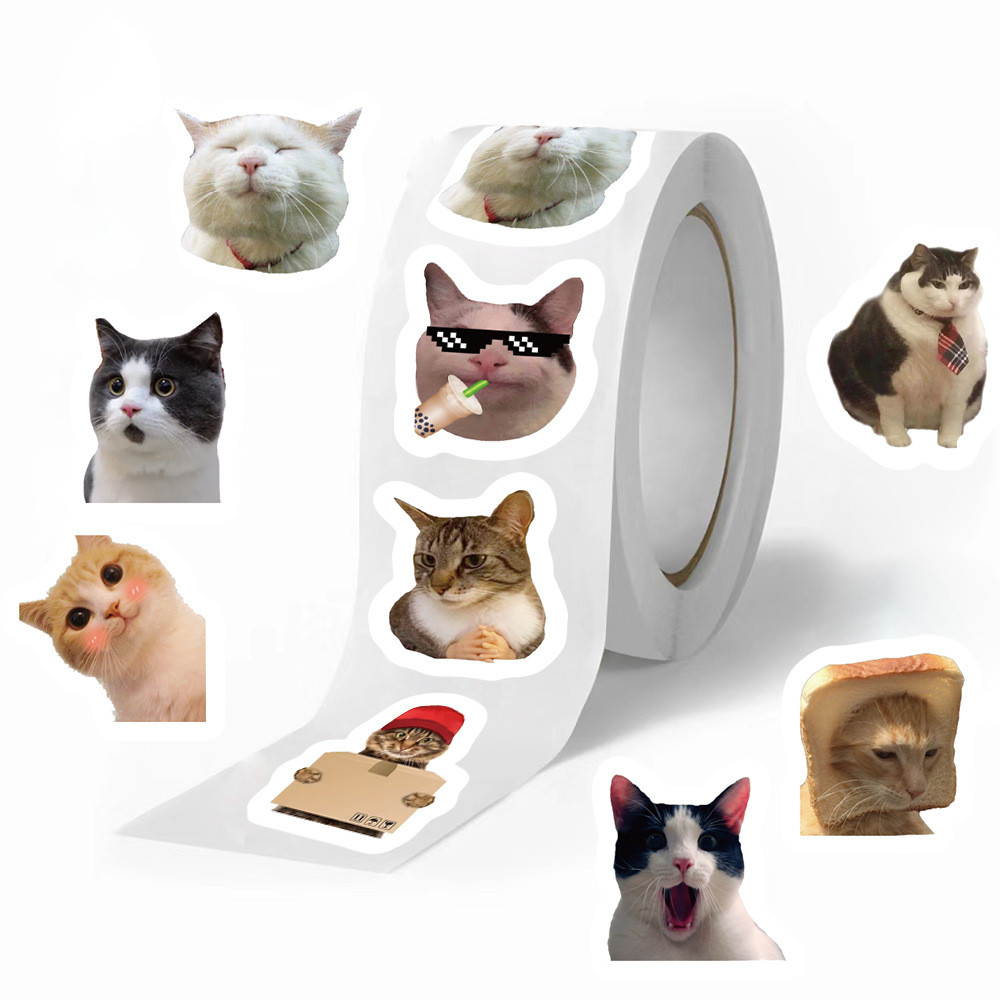 

500 sheets/roll Adhesive Tape Cat Expression Hand Account Decorative Envelope Sealing Sticker