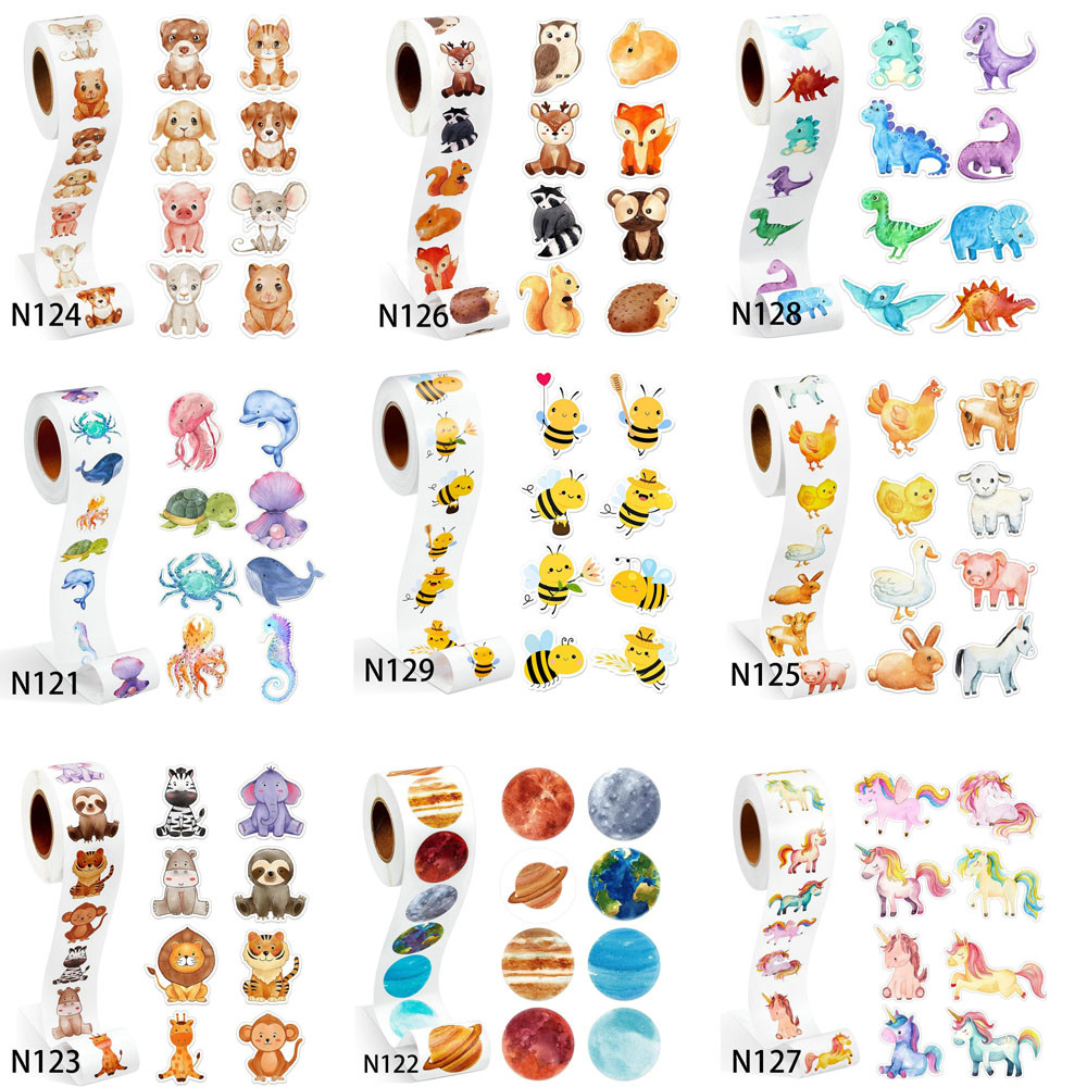 

New Dinosaur cute Round Animal Cartoon Stickers Teachers and Kids Boys Girl Toy Designs Self-adhesive Reward sticker Label