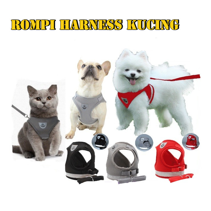 HARNESS HEWAN ROMPI KUCING & ANJING - Tali Adjustable, Nyaman & Aman untuk Jalan-Jalan
