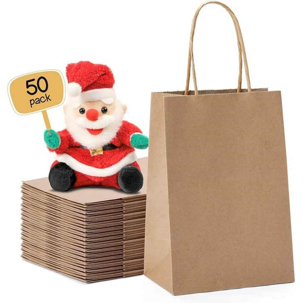 

50Pcs Paper Gift Bags, Shopping Bags with Handles, Heavy Duty Bulk Paper Bags for Birthday Party Favors,Shopping, Retail