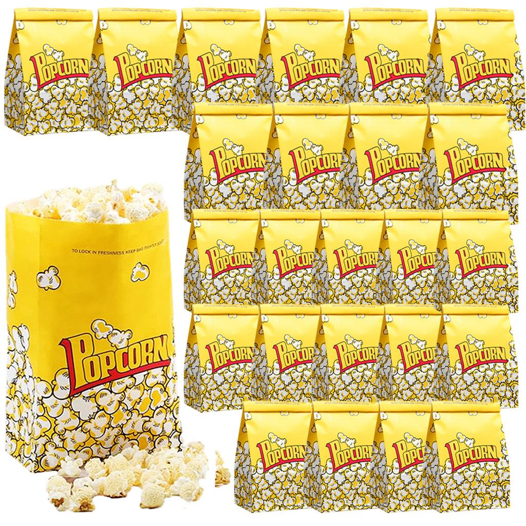 

25Pcs Leak Tear Popcorn Pouches with Tin Tie Lock Popcorn Paper Bags Snack Containers Individual Servings for Carnival Party
