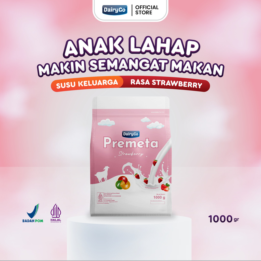 

Susu Kambing Etawa Bubuk 1 Kilogram - Premeta Strawberry - Bantu Nafsu Makan & Daya Tahan Anak