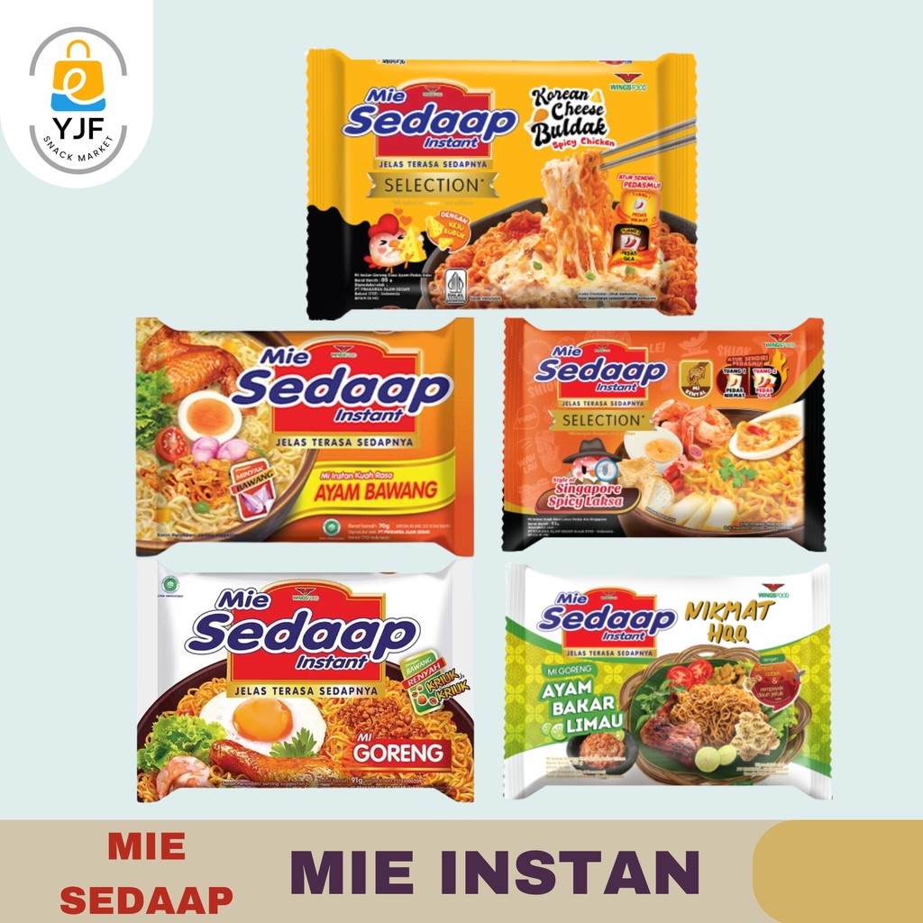 

Mie Sedaap / Mie Goreng Instan / Mie Kuah Instan Rasa Ayam Bakar Limau / Ayam BAwang / Mie Goreng / Korean Cheese Buldak / Singapore Spicy Laksa