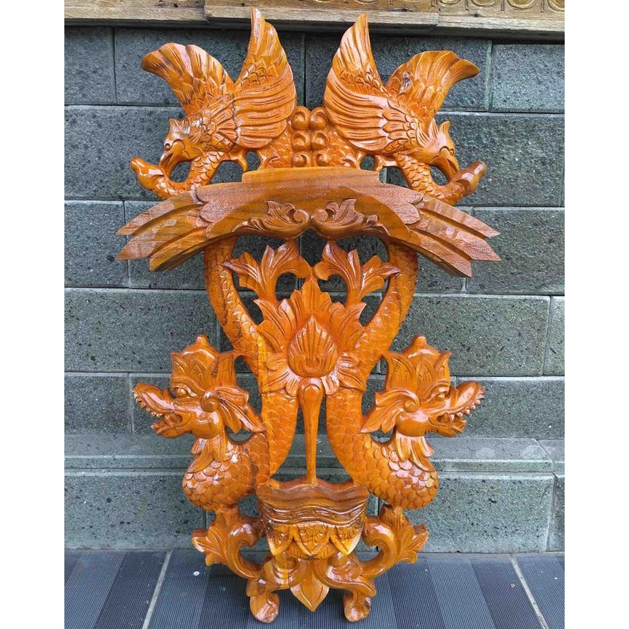 Blawong Keris Tombak Ukir Burung Naga Kembar Isi 3 Bahan Kayu Jati xc