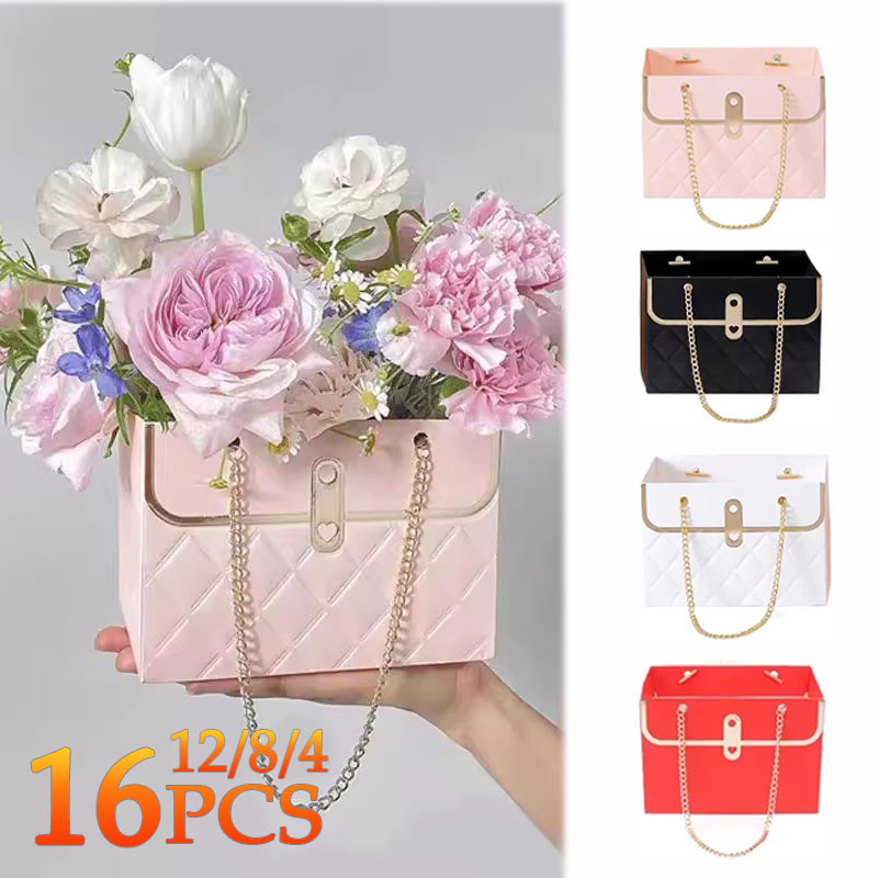 

4/8/12/16PCS Portable Creative Handbag Flower Paper Packaging Box Bouquet Tote Bags Valentine's Day Birthday Party Gifts Bags