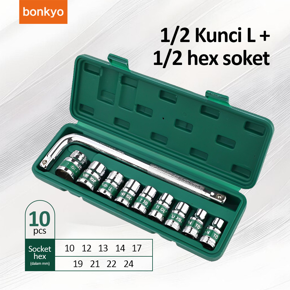 Bonkyo Mata kunci sok set  Mata Sock Set Dan  Gagang Sock L/Kunci Set Kunci Mata Shock TOOL KIT Mata