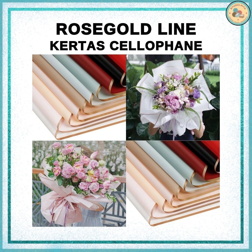 

(20 LEMBAR) Kertas Cellophane Buket Bunga - TRANSPARAN ROSEGOLD LINE - Flower Wrapping Paper
