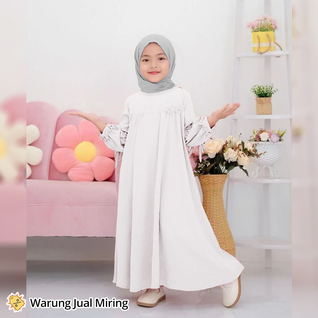 Setelan Gamis & Hijab Anak Sakura 2-12 Tahun Crinkle Airflow Set Jilbab Kerudung Baju Muslim Perempu