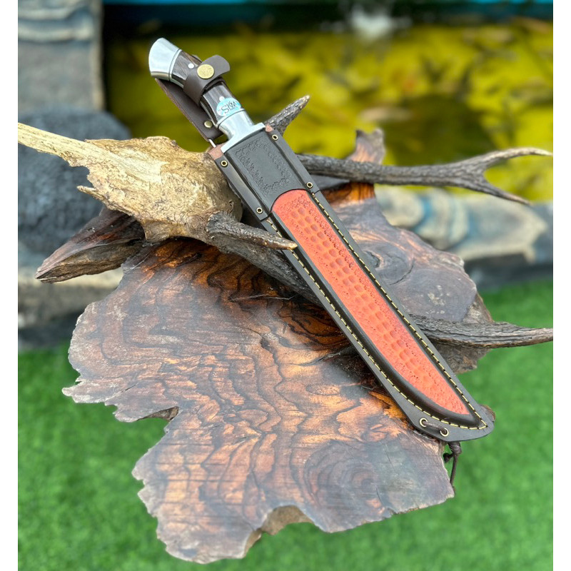 TEAMOR Golok Sembelih Bajaper Tajam Dengan Sarung Kulit Sapi