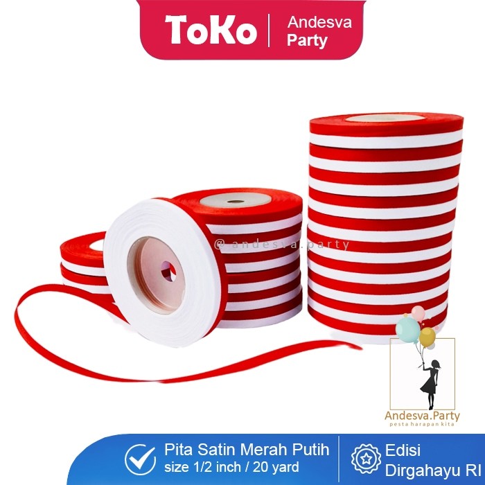 

10 ROLL Pita satin merah putih 1/2 inci / hiasan 17 agustusHUT RI / pita kain / pita agustusan