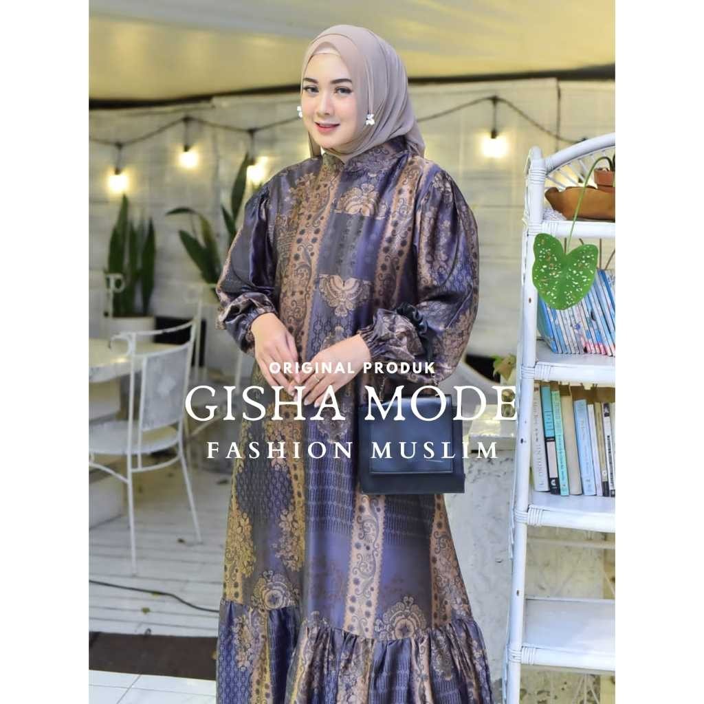 DRES GAMIS NARISSA ETNIK JUMBO LD 130 CM (GISHA ORIGINAL) SILK PREMIUM/MOTIF TERBARU/TANGAN BALON/BU