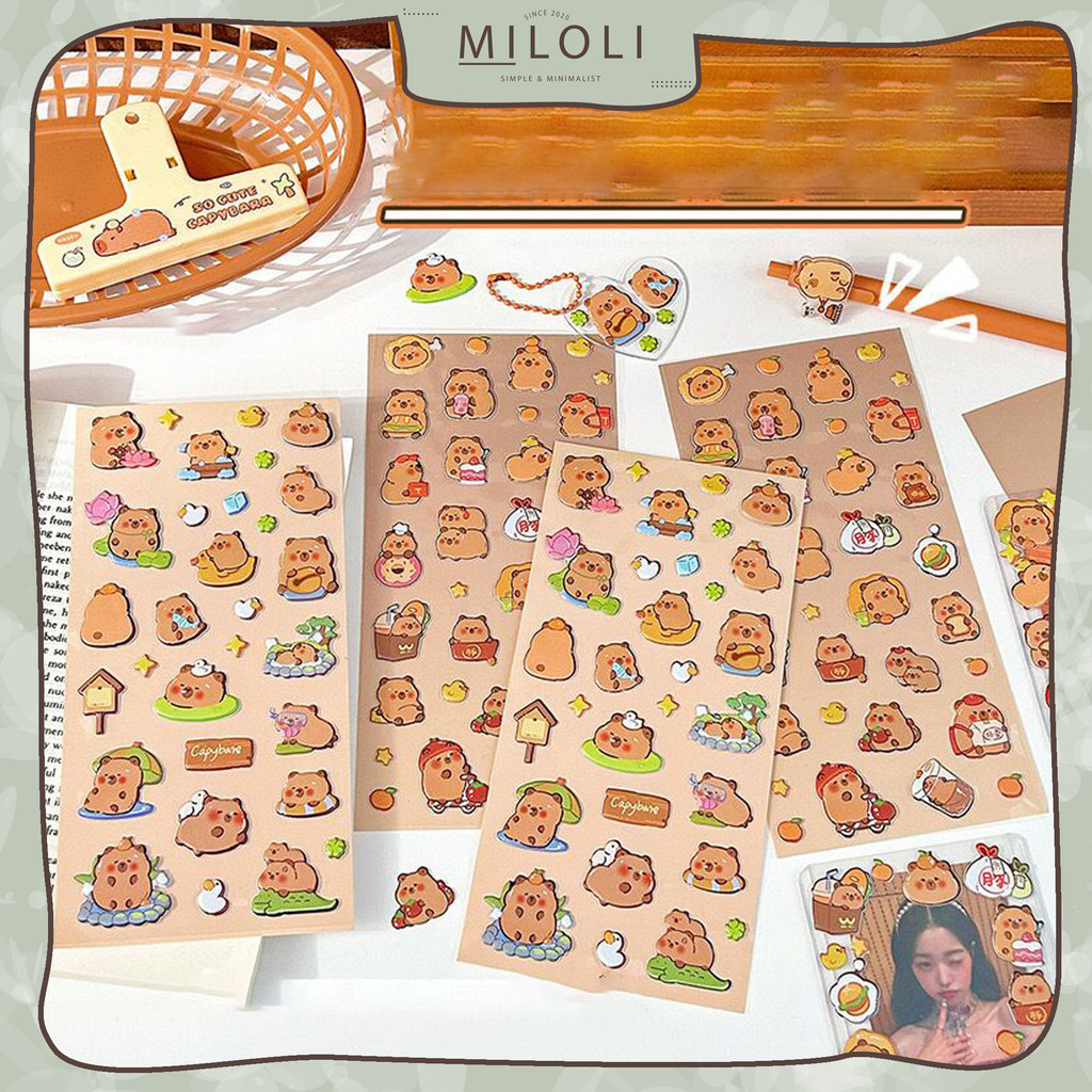

[MILOLI] 1Lembar Sticker CAPYBARA BUBBLE LOVELY 3D Sticker Decor Planner DIY Scrapbook Stiker Dekor - B0540