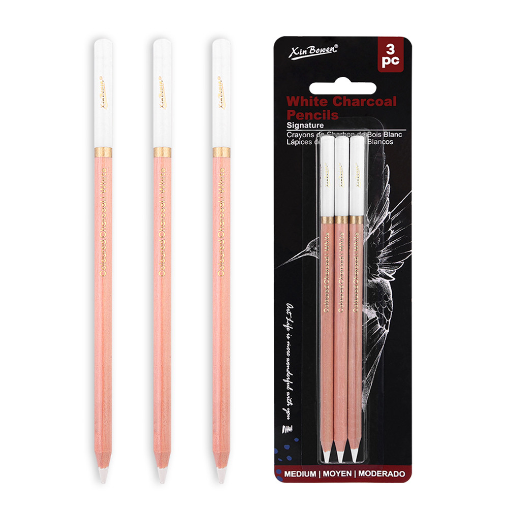 

White Charcoal Pencils Set 3pcs Medium Professional Art Supplies Drawing Sketching Highlighting Shading Tool for Artists Student