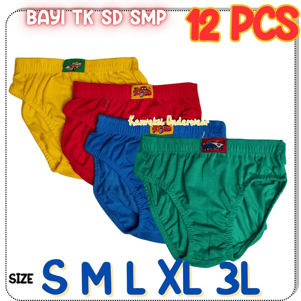 12 Pcs CD Label Celana Dalam Anak Cowok Bahan Katun CD Anak Laki Laki Bayi TK SD SMP Grosir
