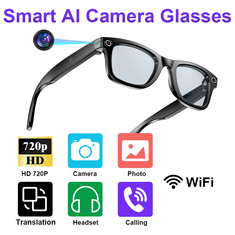 LIGE Fashion AI Camera Smart Glasses IP65 Waterproof Bluetooth Call Playing Music Smart Glasses Iden