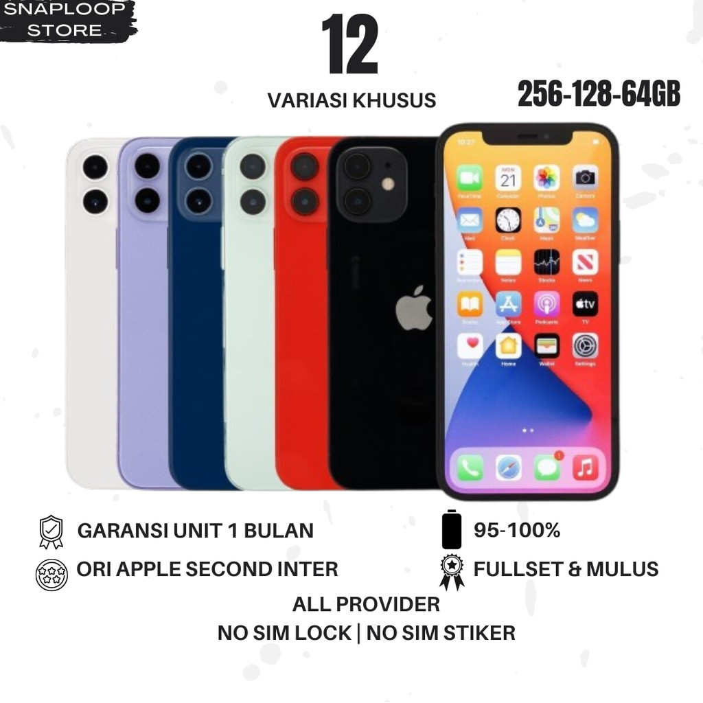 iphone 12 bisa live & game second 128gb 64gb original 100% fullset mulus murah hp ip12