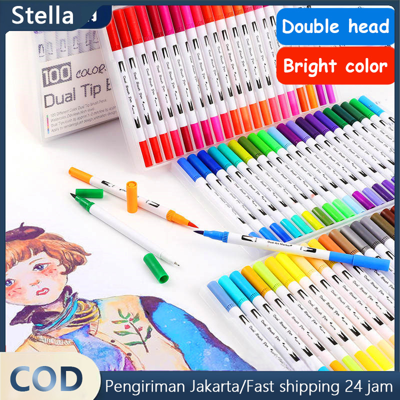 

Spidol Warna Set 24/36/60/100/120 Brush Pen 2tips Hightune Spidol Warna Drawing Pen Dual Tip Pulpen Sikat Washable Hook Pen Air Warna Anak-anak