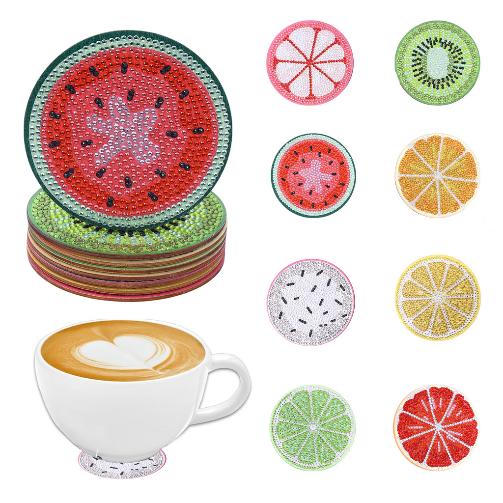 

8 pieces DIY diamond painting art set Man fruit pattern coaster Special shape crystal artificial diamond Mosaic craft