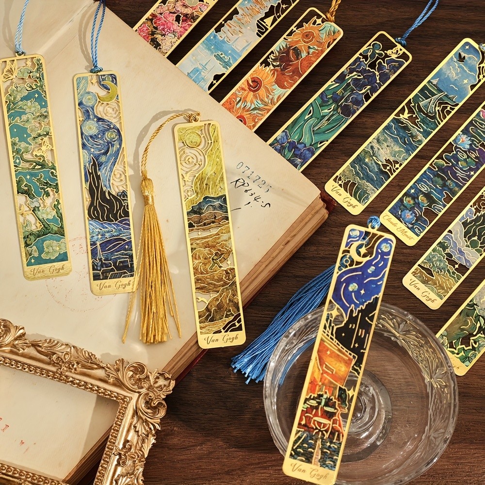 

Vintage Oil Painting Metal Bookmarks - Hollow Hot Stamping Long Tassel Bookmarks - Stationery Gifts for Book Clubs, Book Lovers,