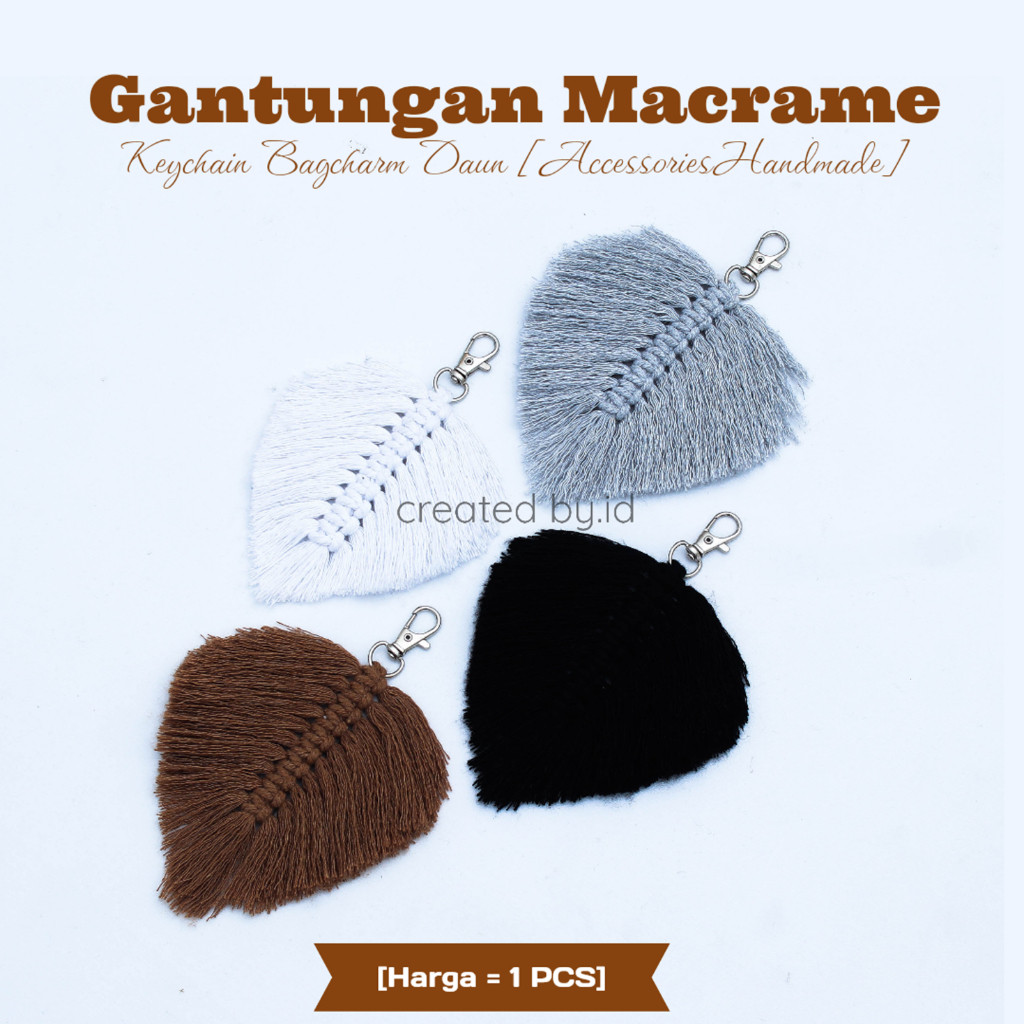 Gantungan Kunci Macrame Handmade – Keychain Bag Charm Motif Daun