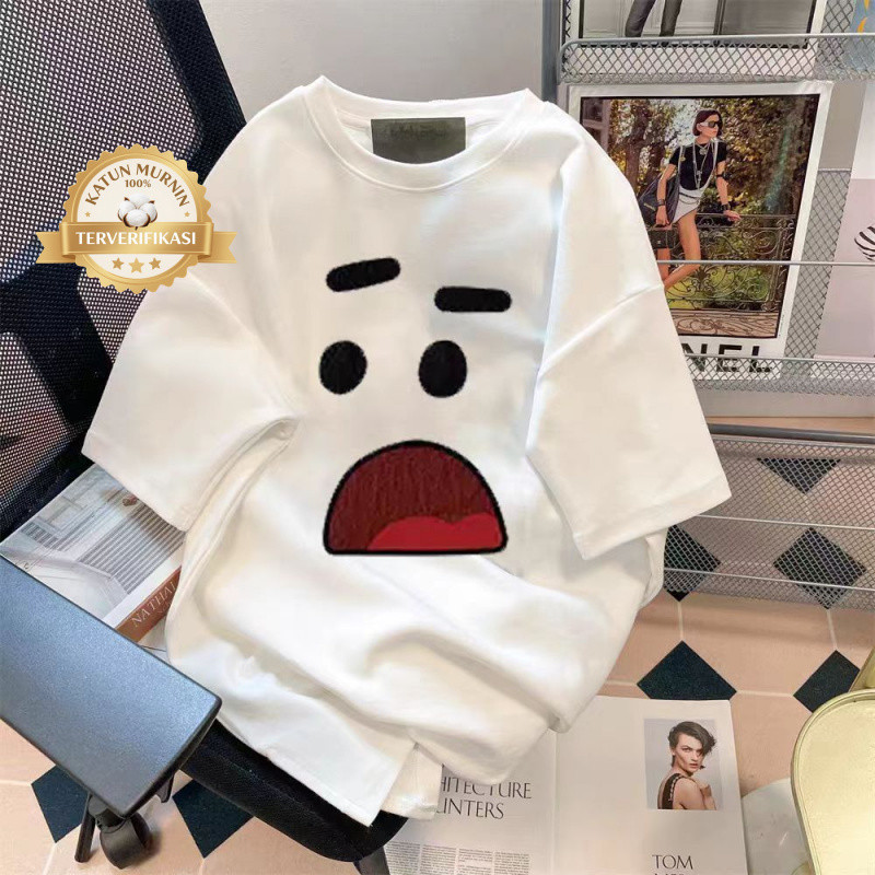 ✅【READY STOCK】Kaos Oversize Face Shock Cartoon Pria dan Wanita Japan Korea Combed 24S / Kaos Oversiz
