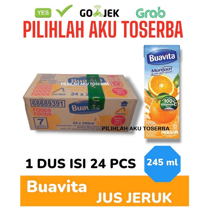 

BUAVITA ORANGE Jus Jeruk 245 ml - ( HARGA 1 DUS ISI 24 pcs )