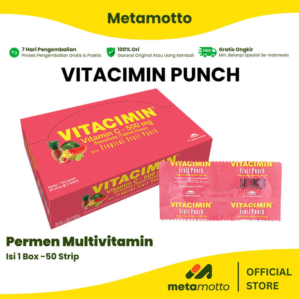 

1 Box 50 Strip Vitacimin Fruit Punch - Metamotto Marelan